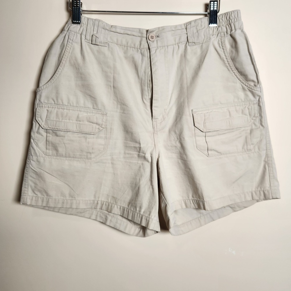 David N Sport Vintage Khaki Cargo Hiking Shorts Women's Size 10 Elastic Waist